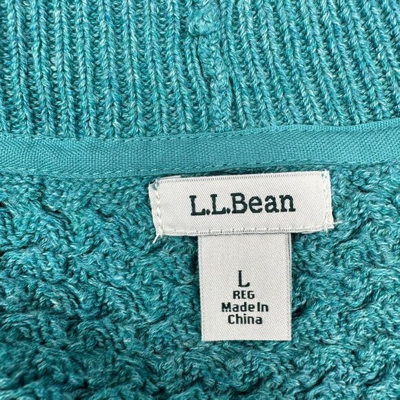 LL Bean Cardigan Sweater Womens Teal Knit Large Open Front Long Sleeve Woven - Picture 4 of 8